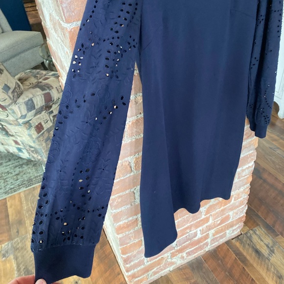 NWOT Talbots Navy Blue BEAUTIFUL Sheath Dress, Eyelet Detail Long Sleeves - Picture 12 of 14